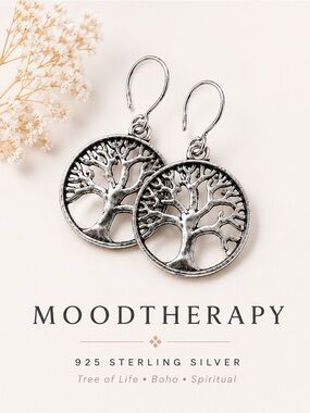 Moodtherapy 925 Sterling Silver Tree of Life Dangle Earrings NWT Gift Box